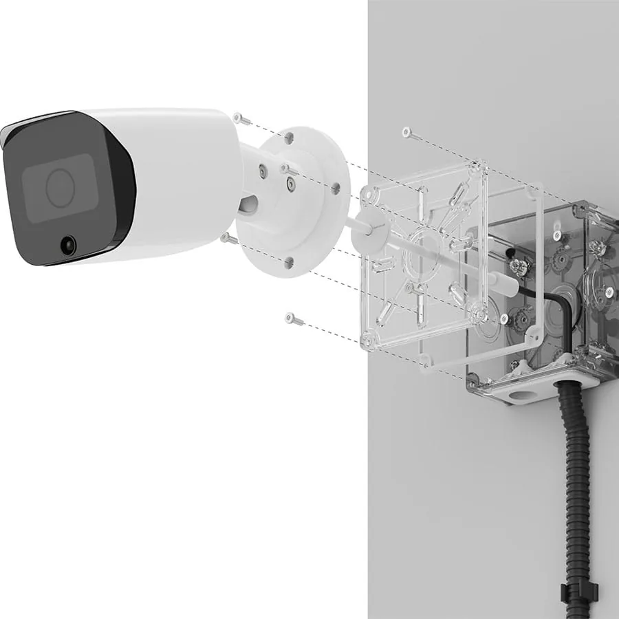Взрыв-схема: камера, десятилистник, крышка и корпус монтажной коробки BOXFORCAM™ MONO в разлёте